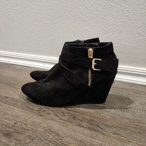 Black Ankle Boots with Gold Accents